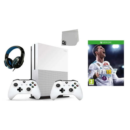 Microsoft 234-00051 Xbox One S White 1TB Gaming Console with 2 Controller Included with FIFA 18 BOLT AXTION Bundle Used