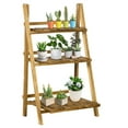 thumbnail image 2 of Outsunny 24'' Wooden Plant Stand, 3-Tier Foldable Flower Stand Ladder Display Plant Shelf with Slatted Bottom for Garden Indoor Outdoor, 2 of 9