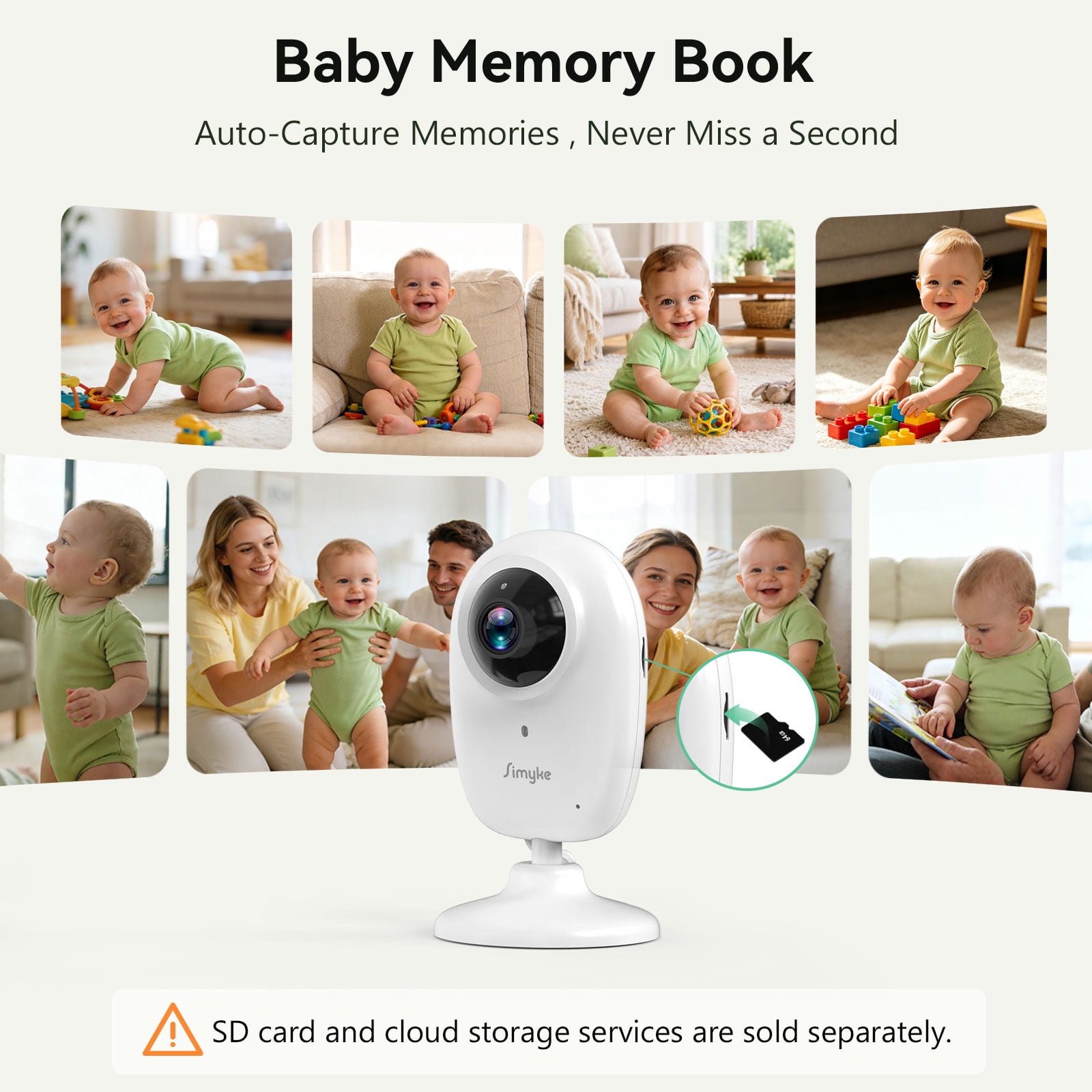 1080P WiFi Smart Video Baby Monitor,3.5" LCD & App Viewing,2-Way Audio,Night Vision,VOX,5 Lullabies,1500ft Range, Home Use,AI Baby Growth Album