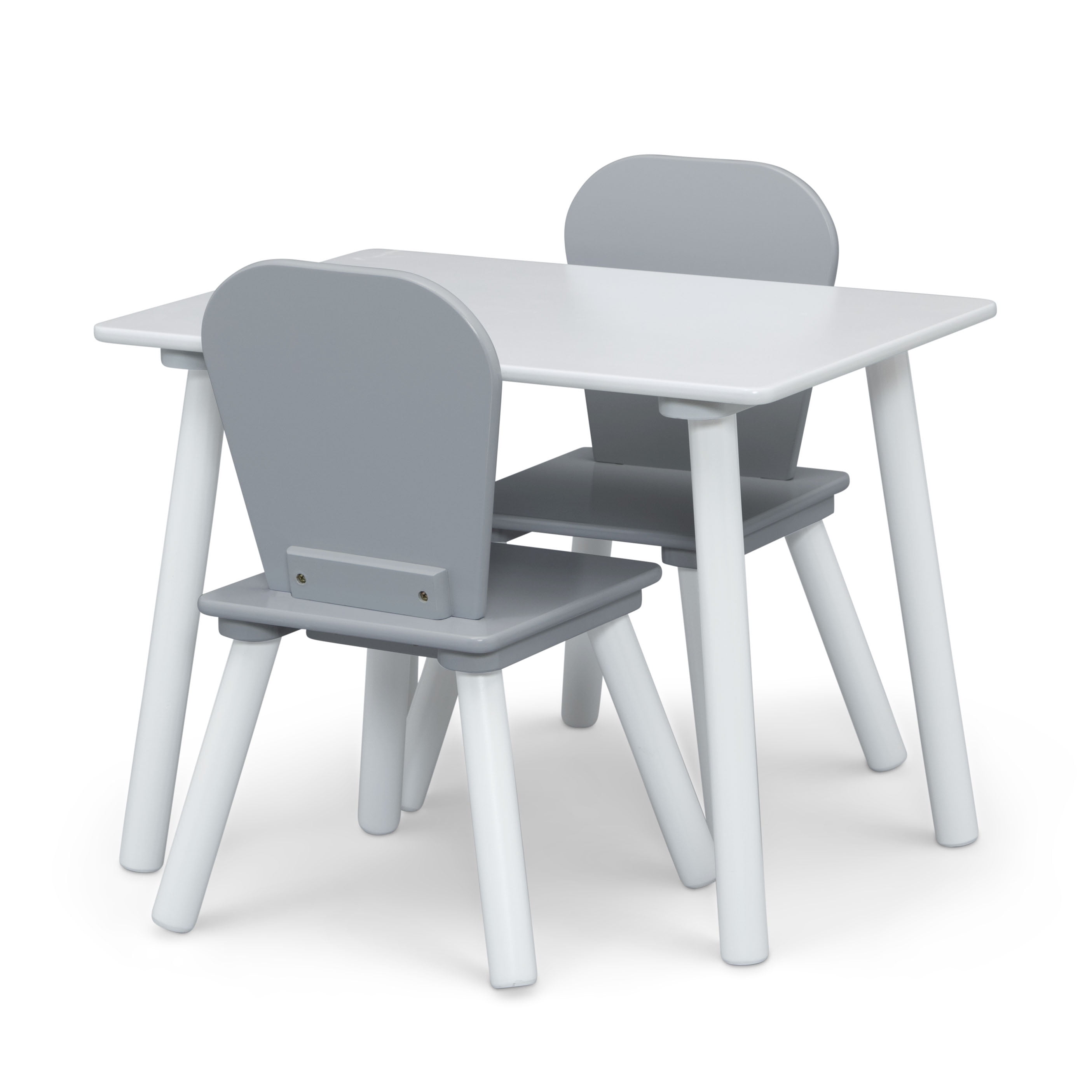 Delta Children 4-Piece Toddler Playroom Set – Includes Play Table, 2 Chairs and and 6 Bin Toy Organizer with Reusable Vinyl Cling Stickers, Light Grey/Dark Grey