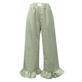 thumbnail image 5 of Women's Checkered Wide Leg Long Pants, High Waist Casual Trousers with Ruffle Hem, Loose Fit Summer Home Vacation Style Pants for Daily Wear Light Green S, 5 of 5