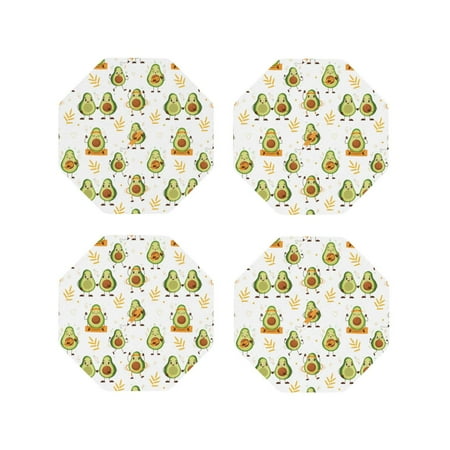 

Fuzoiu Lovely Avocado Print Leather Coasters Set Drink Coasters Set of 4 for Tabletop Protection Durable PVC Coasters Home Décor and Housewarming Gift-Octagon