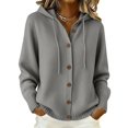 thumbnail image 7 of LEKODE Womens Casual Drawstring Hooded Knit Cardigan Lightweight Long Sleeve V Neck Button Down Sweater Coat Gray XL, 7 of 7