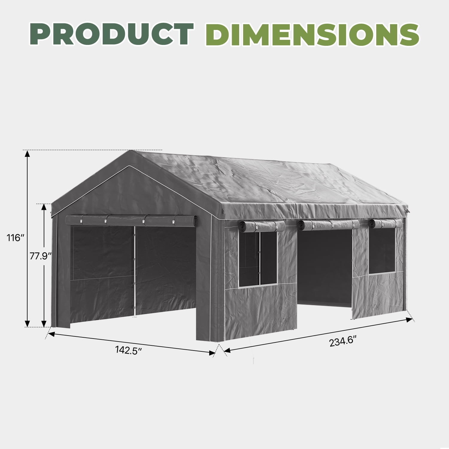 BaPiPro 12x20FT Heavy Duty Carport, Portable Outdoor Garage with Removable Sidewalls & All-Weather Metal Frame for Vehicle Parking, Gray