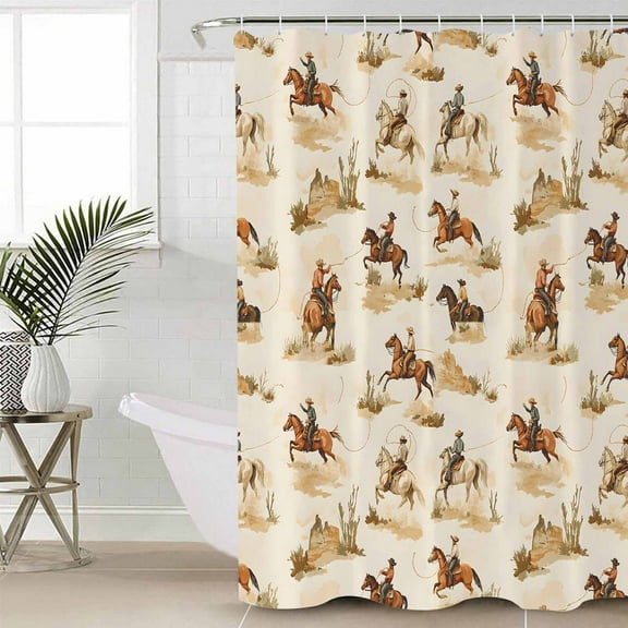 Western Cowboy Waterproof Fabric Shower Curtain, Vintage Country Horse Plants Art Shower Curtain for Bathroom Curtains Bathtubs Hotel Washable Shower Curtains with 12 Hooks Stall 48x72in