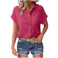 thumbnail image 2 of JMKQLZ Women's Summer Solid Color Lapel Short Sleeved Loose Button Cardigan Shirt Top, 2 of 9