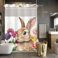 thumbnail image 5 of Easter Rabbit No Hooks Shower Curtain with Snap-in Liner Pink Purple Yellow Flower Daisy Spring Shower Curtains for Bathroom, Waterproof, Easy Install, Washable 72"x96", 5 of 9