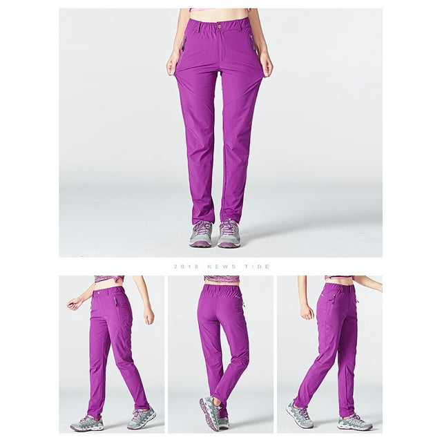 facefd Pantalons de Randonnée pour Femmes Séchage Rapide Camping Randonnée Pantalons Fins Imperméables Élastiques Résistants aux Rayures pour Course Violet 3TG