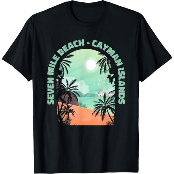 Seven Mile Beach Souvenir - Cayman Islands Reminder T-Shirt men and women can wear, black, white, gifts