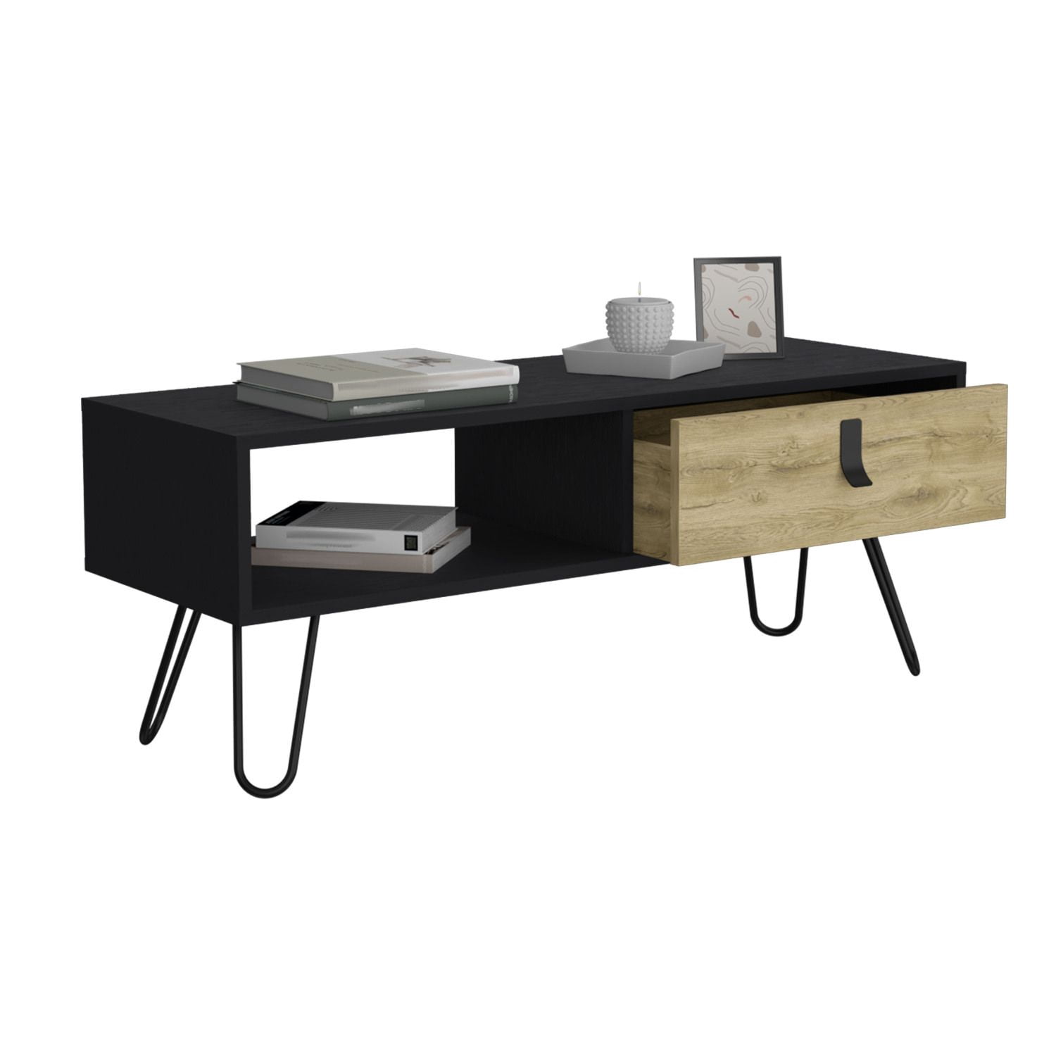 Asteroutdoor Coffee Table with Hairpin Legs and Storage Drawer