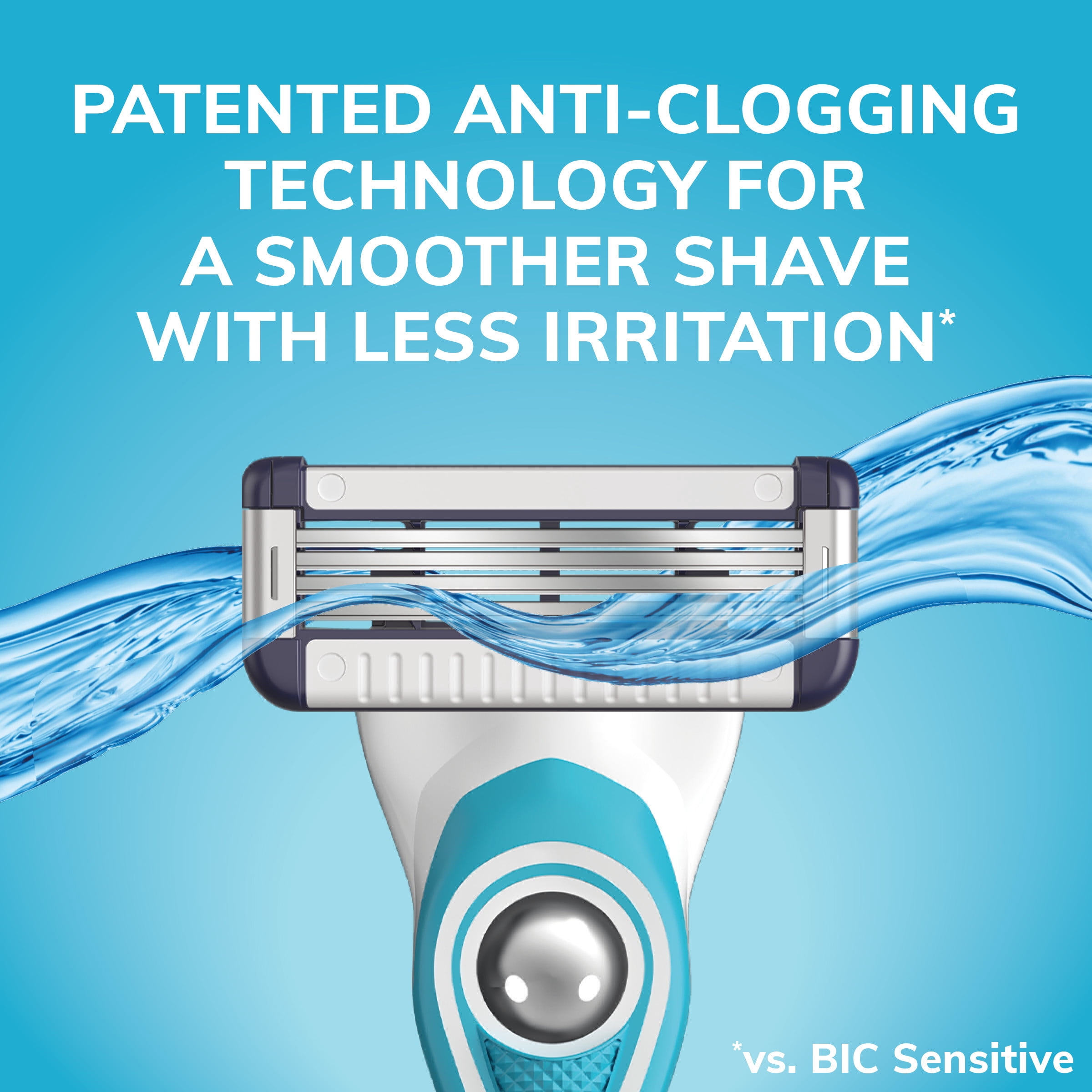 BIC EasyRinse Sensitive Anti-Clogging, Refillable Men's Razors With 4 Blades, 1 Handle and 9 Refill Razor Cartridges