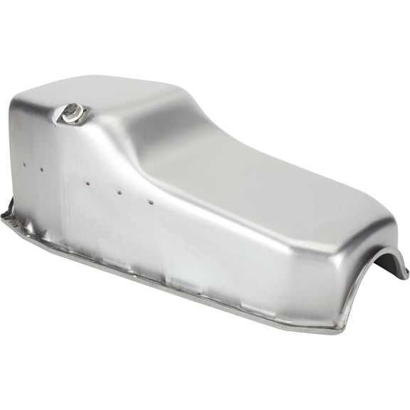 Speedway Motors SBC Oil Pan 1980-1985 Passenger Side Dipstick Raw Steel Wet Sump Engine Oil Pan for SBC with 2-Piece Rear Main Seal