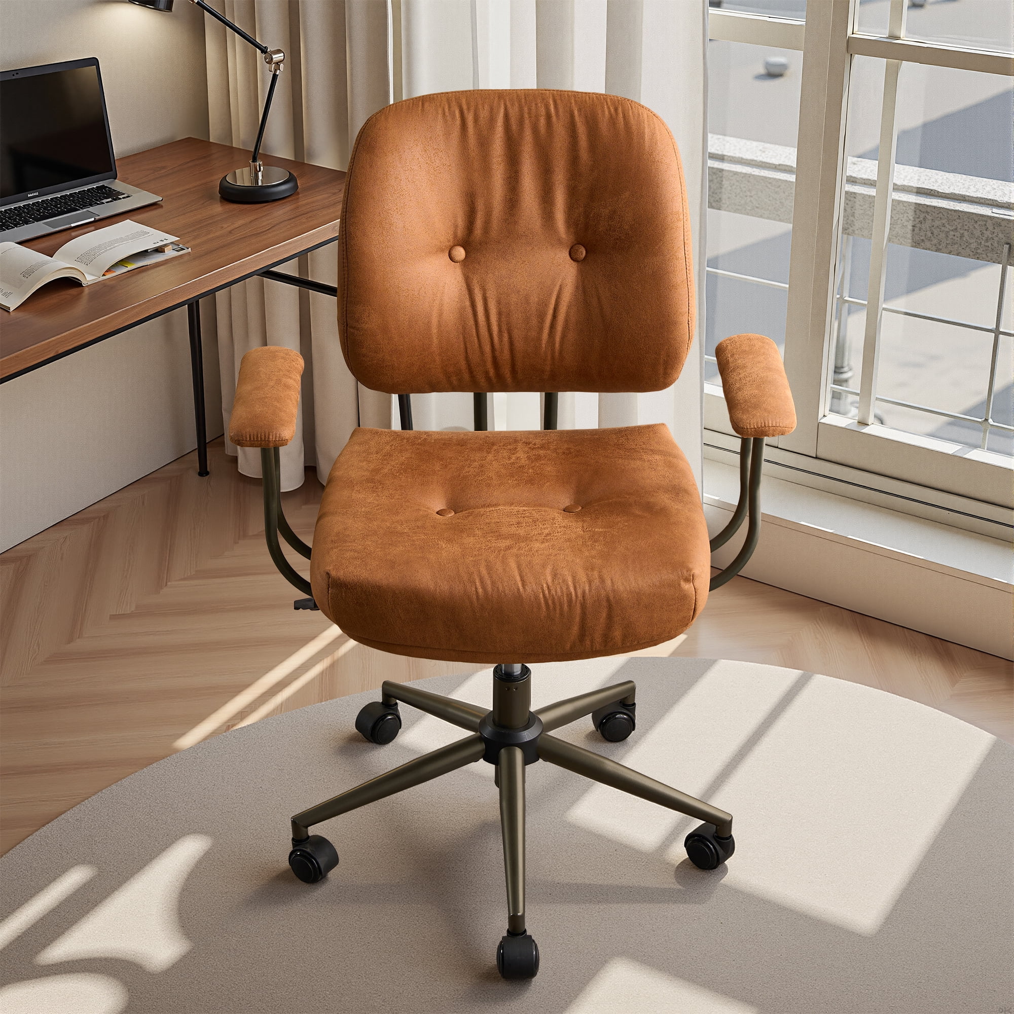 Vcatnet Home Office Chair with Lumbar Support Mid-Century Modern Executive Desk Chair Ergonomic Adjustable Office Chair, Suede Leather, Brown
