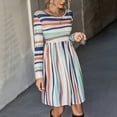 thumbnail image 2 of Henpk Summer Dresses for Women Striped T Shirt Dress Casual Midi Dress Short Sleeve Sundress with Pockets Longoing Sleeve Houndstooth Retro High Waist Makings Dress White M, 2 of 7