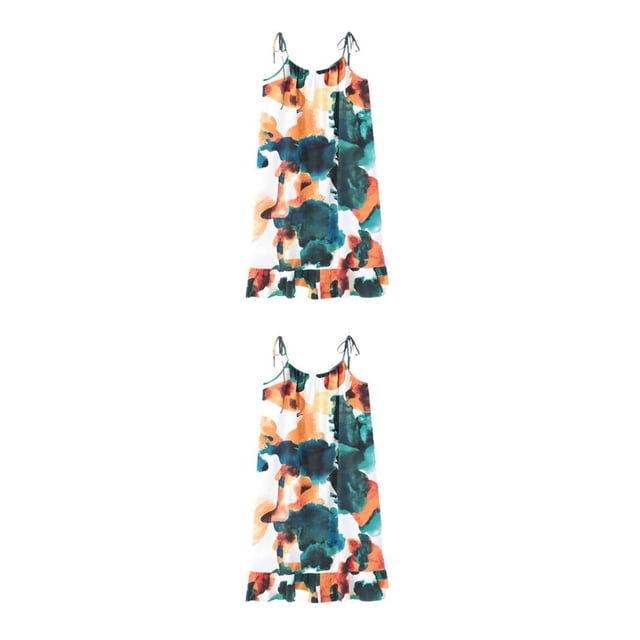 Camisón de Verano Florales Qarigey Vestido de Noche Cuello Loungewear Tirantes Sueltos Ropa de Dormir Verde Oscuro Blanco XXL 2Conjunto