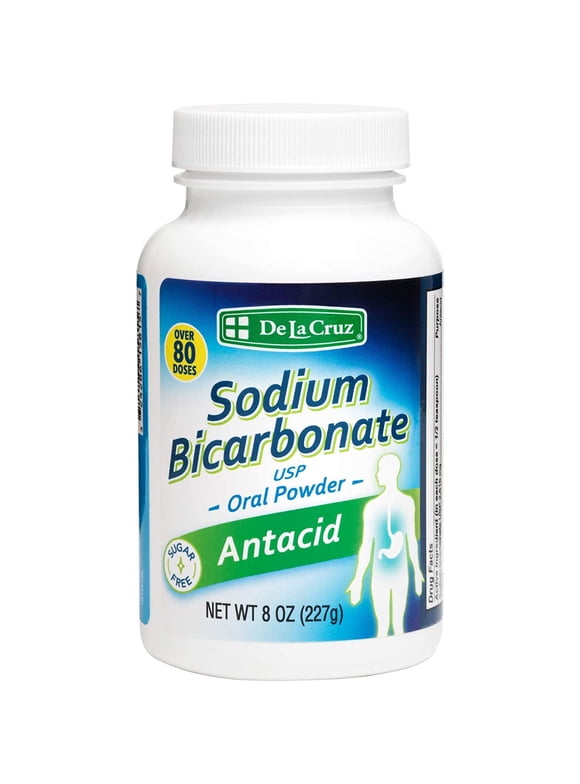 De La Cruz Sodium Bicarbonate Baking Soda Powder for Acid Reflux, Heartburn Relief, 8 Oz