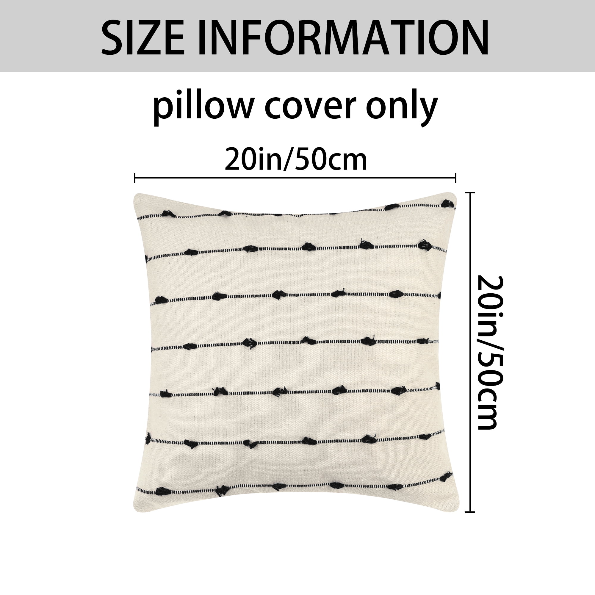 Unique Bargains 4 Pcs Striped Boho Pillow Covers Modern Square Neutral Decorative Cushion Black 20" x 20"