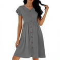 thumbnail image 5 of Rvasteizo Women Solid Midi Dress V Neck Short Sleeve Summer Casual Wear, 5 of 5