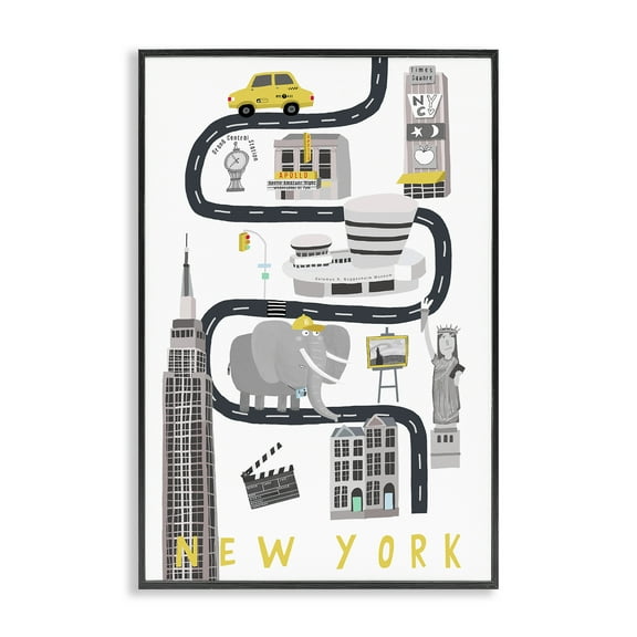 Stupell Industries New York Whimsical Travel City Cityscapes Painting Black Framed Art Print Wall Art, 12 x 18