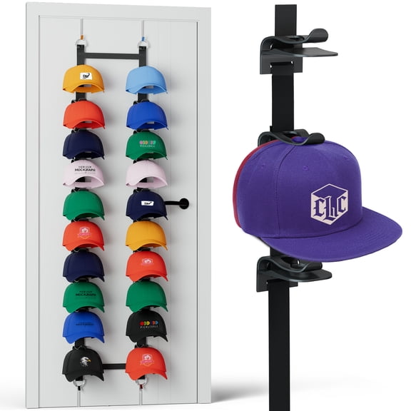 Hat Organizer for Baseball Caps, Hat Rack For Door,2-Straps Holds up to 40 Caps, Over the Door Organizer for Closet, Bedroom, Entrance Doors (Black)