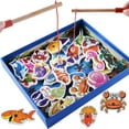 thumbnail image 1 of QualitChoice Early Educational Development 32 Pcs Wooden Magnetic Fishes Bath Fishing Travel Table Toy Children Gift, 1 of 6