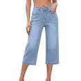 thumbnail image 3 of Women's High Waisted Stretchy Wide Leg Cropped Jeans with Pockets Summer, 3 of 9