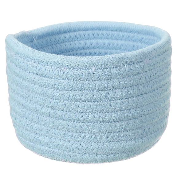 Uxcell Blue Small Cotton Rope Woven Storage Basket, Shelf Closet Storage Gift Woven Baskets Cute Nursery Box Bin Decor Organization Bin for Home Supply, Round, 5.6x3.6"