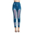 thumbnail image 2 of Baqcunre Jeans for Women Pants for Women Elastic Jeans Leggings Thermal Stripe Print Imitation Denim Leggings Tights Hiking Pant Jeans for Women Trendy High Waisted Jeans for Women, 2 of 8