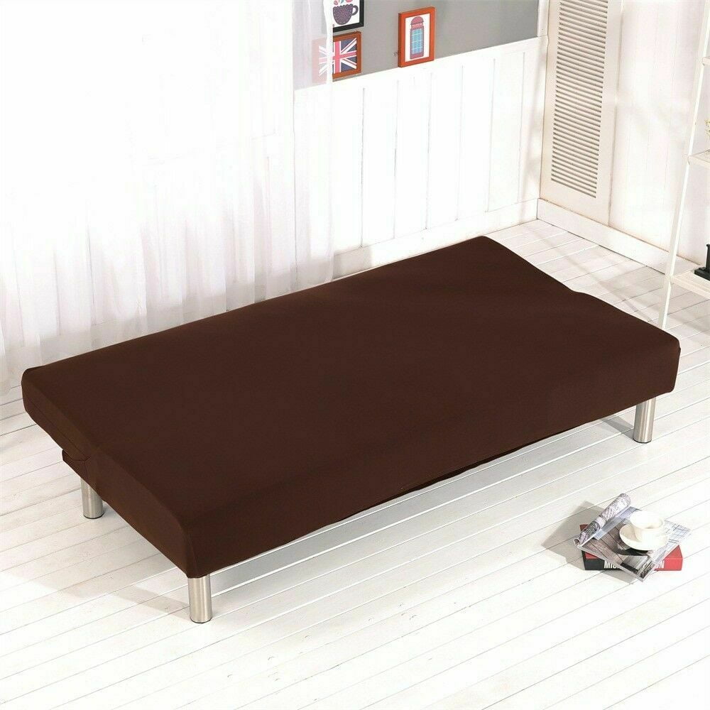 Topchancess Stretch Sofa Bed Cover, Folding Armless Sofa Cover All-Inclusive Futon Slipcover Solid Color, Brown