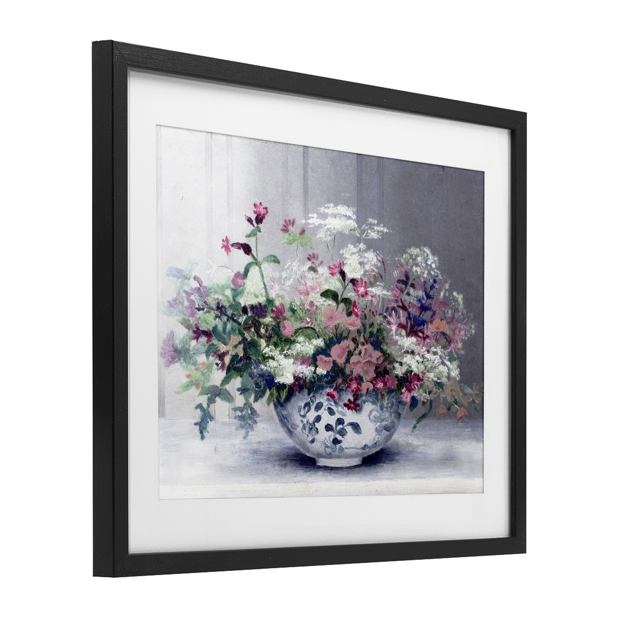 Painterly Elegant Blooms Vase Black Framed Print Under Glass, design by Lettered and Lined
