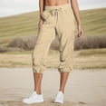 thumbnail image 1 of Pantalon Capri de Yoga pour Femmes à Cordon, Pantalon Cargo Extensible Ajustable à Enfiler, Bas Froncé, Séchage Rapide, Taille Élastique, Pantalon Ample avec Poches, Kaki, TG, 1 of 10