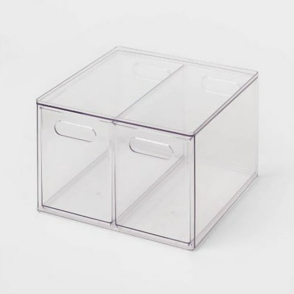All Purpose 2 Drawer Storage Clear Acrylic Utility Bins, 1352 Volume,H, 12.6D, 12.2