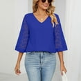 thumbnail image 6 of qolati Dressy Tops for Women Summer Casual V Neck Mesh Panel 3/4 Bell Sleeve Blouse Loose Fit Tunic Work Shirts, 6 of 6