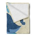 thumbnail image 2 of Whale Soft Flannel Fleece Throw Blanket, Cartoon Smiling Patterned Mammal Ornamental Ethnic Image Striped Waves Print, Cozy Plush for Indoor and Outdoor Use, 60" x 80", Dark Blue Blue, by Ambesonne, 2 of 5