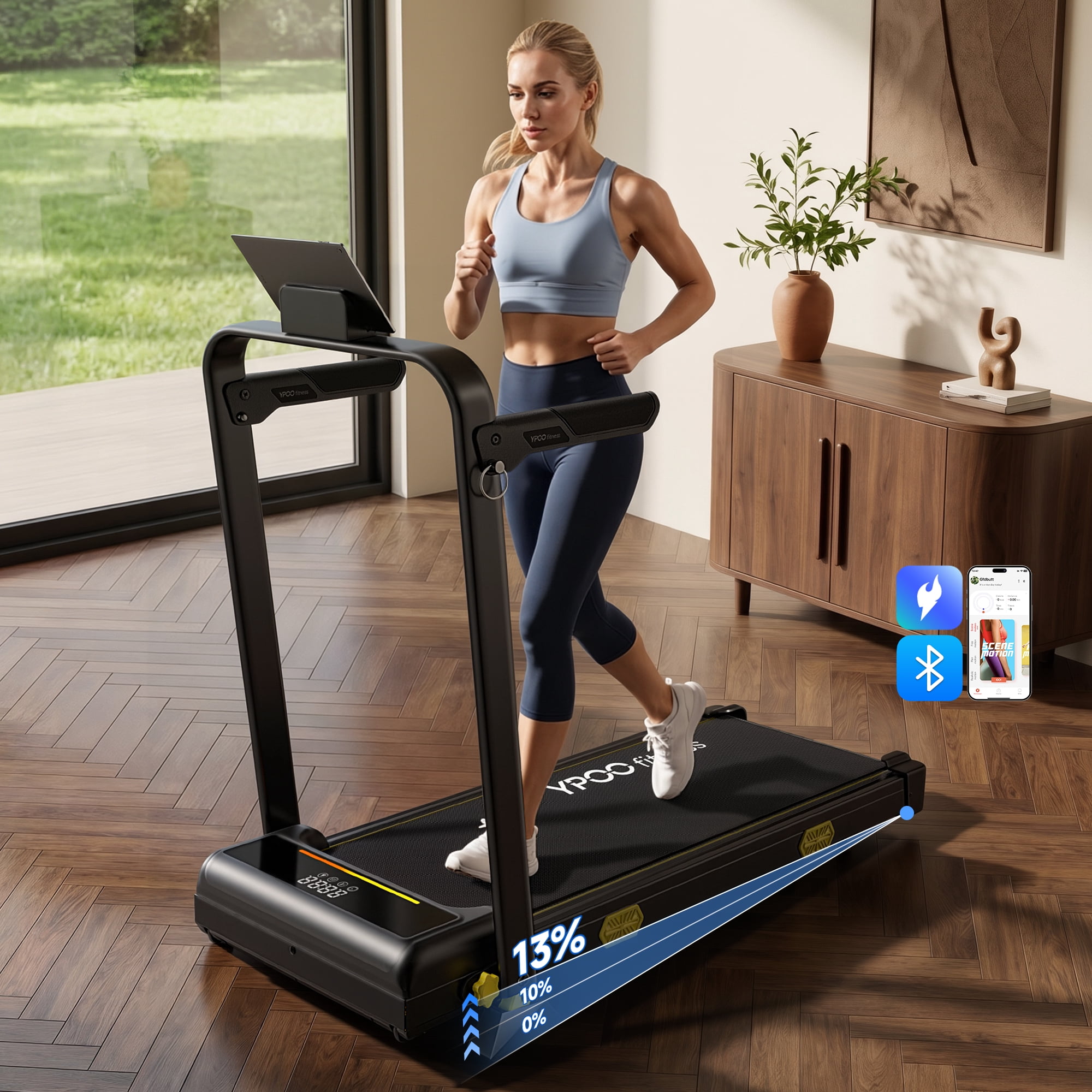 YPOO Fitness Walking Pad with Handle, Foldable 6.3 MPH Walking Pad with 13% Incline for Home & Office, 330 LBS Capacity