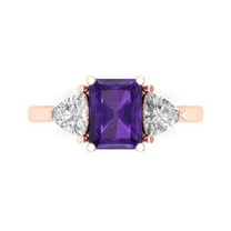 Three-Stone Engagement Ring for Women - 2.82ct Natural Amethyst in 18K Rose Gold Promise Ring