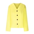 thumbnail image 4 of Blmnix Baggy Button Up Shirt Women Solid Color Yellow Womens Blouses Dressy Long Sleeve V-Neck Blouses, 4 of 6
