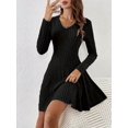 thumbnail image 6 of Women Long Sleeve Ribbed Knit Short Dresses Fall Winter V Neck Casual Swing A Line Sweater Dress, 6 of 9