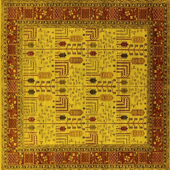 Ahgly Company Machine Washable Indoor Square Oriental Yellow Industrial Area Rugs, 8' Square