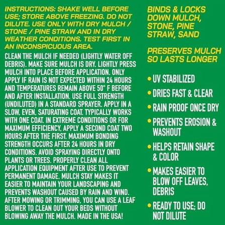 MULCH STAY Mulch Glue, Stone Glue & Preservative for Landscaping. 128 oz (2 PK) Preserves and - ALL Types of Mulch, Stone and Pine Straw, Lasts up to 2 yrs, Dries Clear, Rea