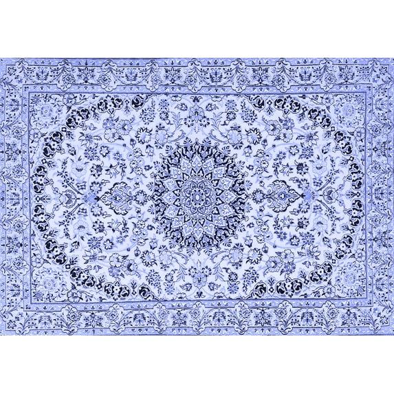 Ahgly Company Machine Washable Indoor Rectangle Medallion Blue Traditional Area Rugs, 5' x 8'