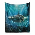 thumbnail image 1 of Fantasy Soft Flannel Fleece Throw Blanket, Science Fiction Inspired Submarine Underwater Futuristic Digital Illustration, Cozy Plush for Indoor and Outdoor Use, 50" x 70", Grey and Aqua, by Ambesonne, 1 of 6