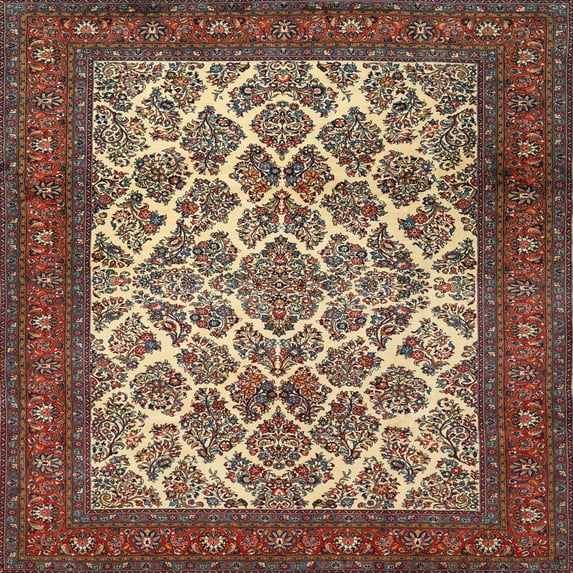 Ahgly Company Indoor Square Traditional Camel Brown Persian Area Rugs, 3' Square