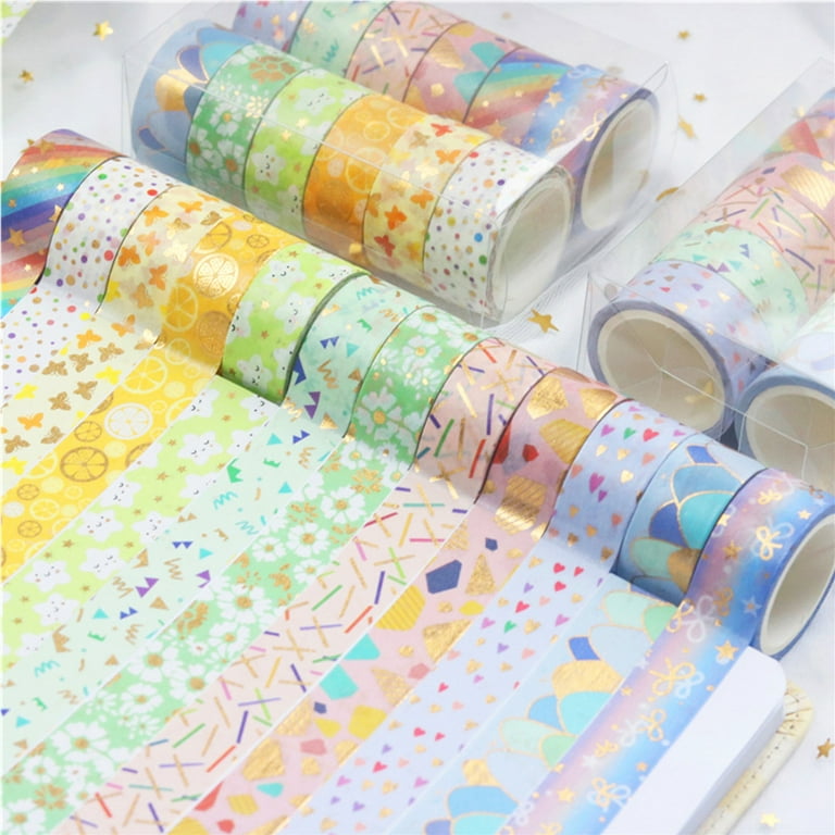 Hevirgo 10 Rolls Stamping Tape DIY Decorative Washi Golden Color Pattern Masking Tape for Scrapbooking Blue Washi