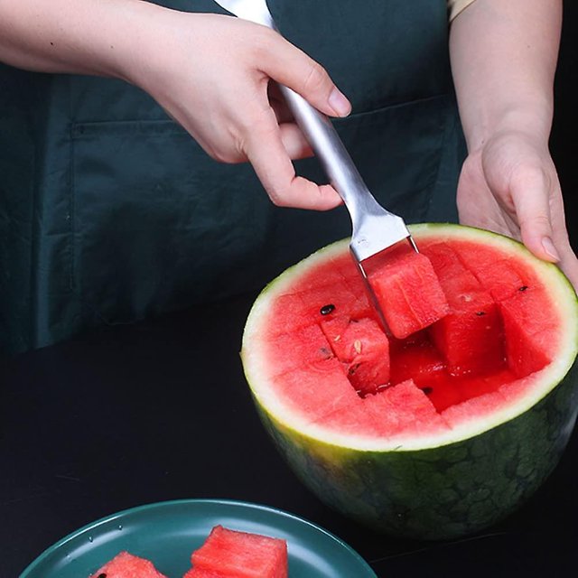 Rebanadora de tenedor de sandía de acero inoxidable, tenedor de ensalada de fruta de sandía, talla de fruta, rebanadora de melón, pelador para frutas y verduras ShuxiuWang 8390606631763