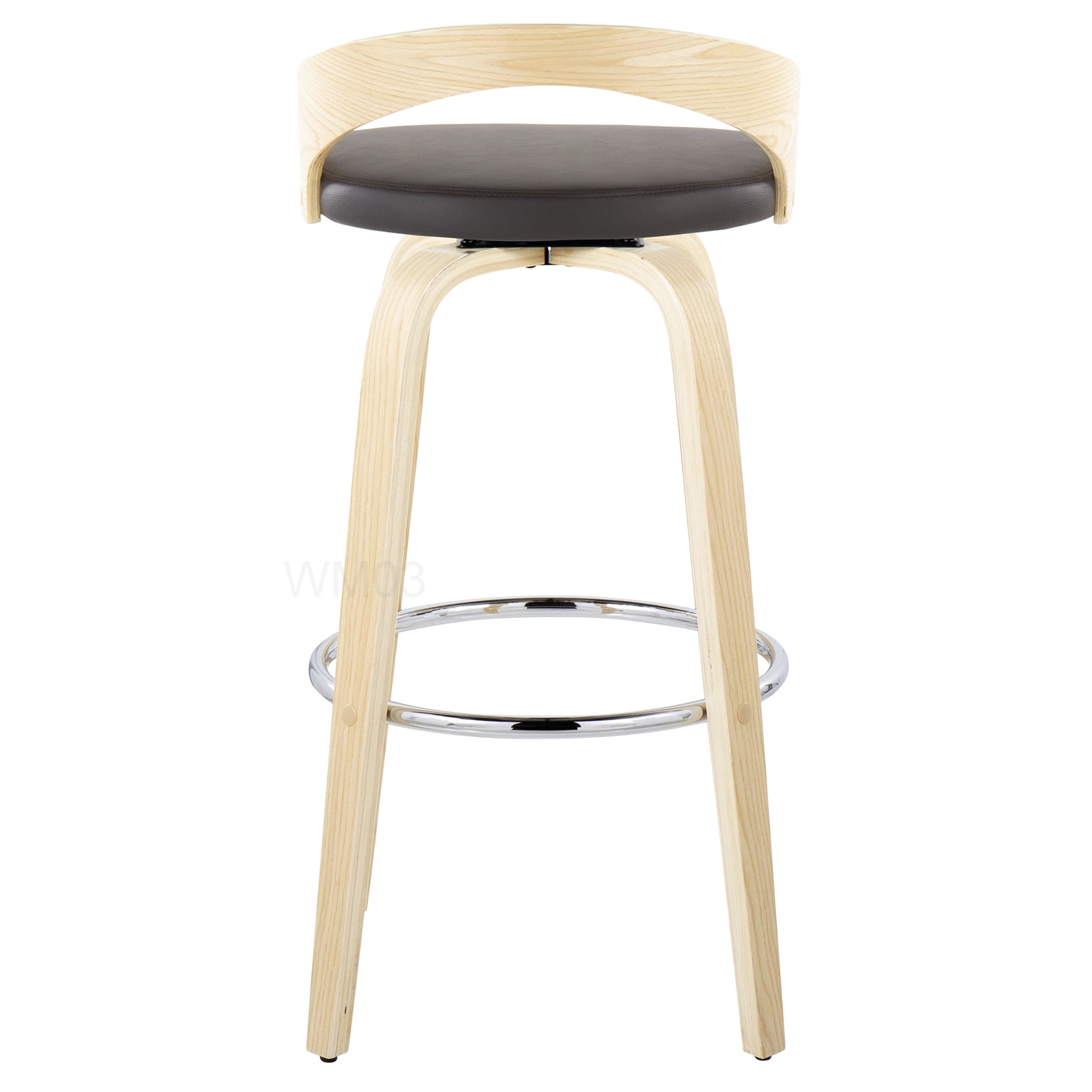 Modern Swivel Bar Stools Set of 2 with faux Leather Seat and Wood Legs, 30 Inch Height
