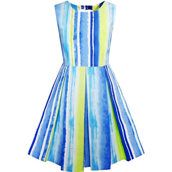 Girls Dress Striped Heart Shape Back Blue Party 4