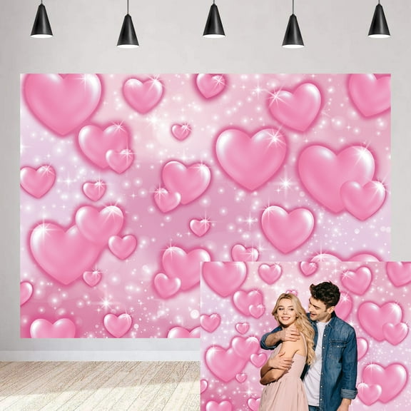 7×5FT Valentine's Day Backdrop Pink Heart Backdrop Y2K Theme Early 2000s Glitter Romantic Photography Backdrop Party Supplies