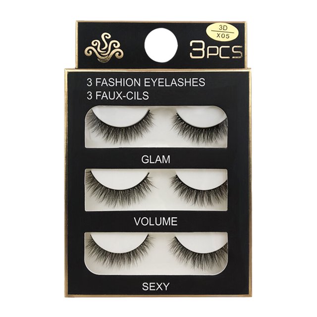 Pestañas Postizas de Visón 3D Naturales y Suaves - 3 Pares en Set, Modelo X05, Hechas a Mano y Reutilizables para un Look Atractivo y Brillante.