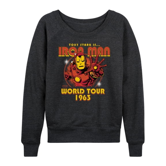 Marvel - Iron Man Band Tee Style Lightweight French Terry Wide Neck Long Sleeve Graphic Shirt